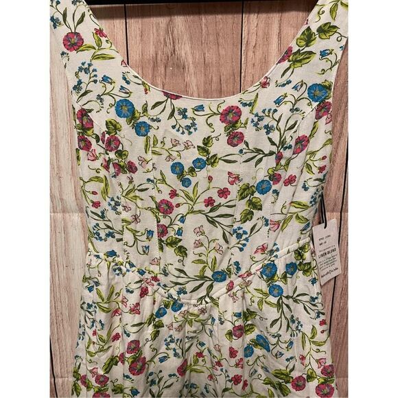 Sincerely Jules XS NWT Floral Summer Mini Dress Smocked Back linen blend - Picture 3 of 8